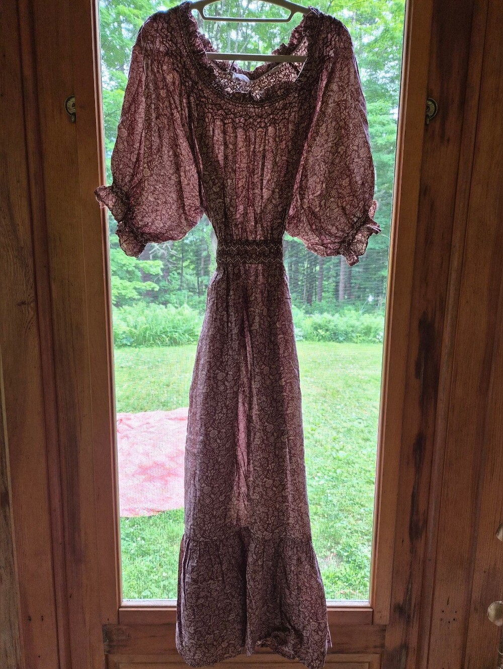DÔEN Romantic Floral Smocked Maxi Dress Puff Sleeve XXL Rare